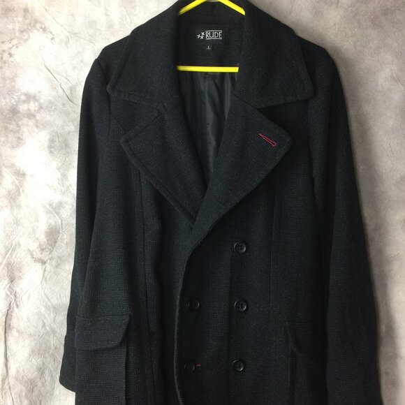 Rude Overcoat Double Breasted Long Trench Coat Sherlock Holmes Wool Men’s Sz L - Picture 1 of 13